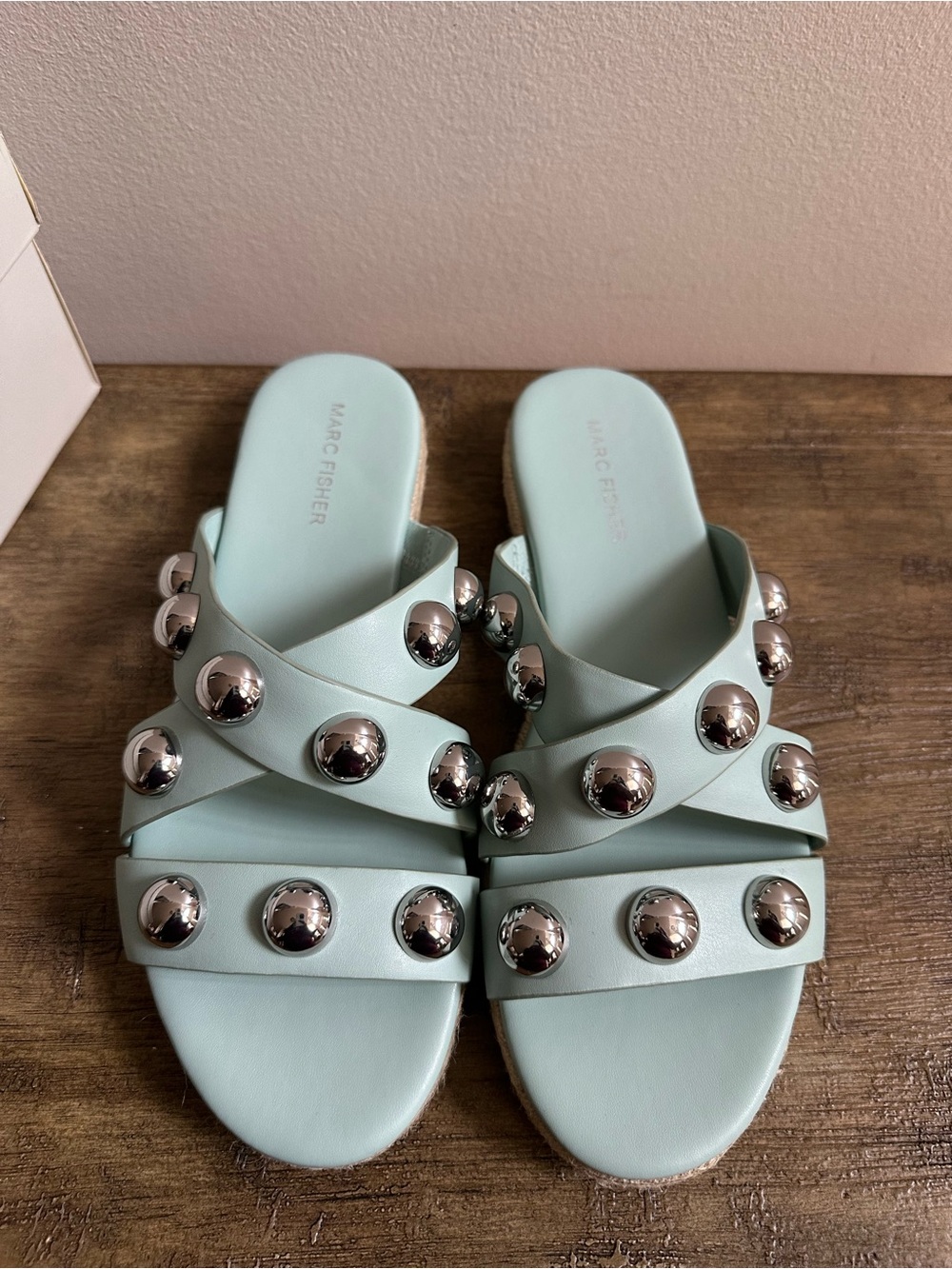 Marc Fisher Light Mint Studded Prisca Slide Sandals